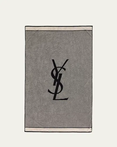 Saint Laurent Cassandre Striped Cotton Beach Towel In Gray