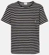 Saint Laurent Embroidered Striped Cotton-jersey T-shirt In Schwarz