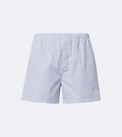 Saint Laurent Cassandre Striped Cotton Poplin Boxers In Blue