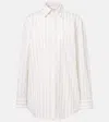 Saint Laurent Striped Cassandre Shirt In Beige