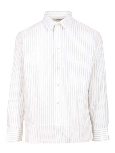 SAINT LAURENT CASSANDRE STRIPED COTTON SHIRT SHIRTS BLACK