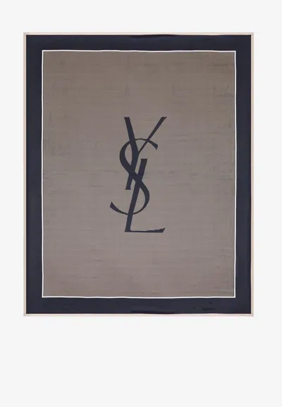 Saint Laurent Cassandre Striped Scarf In Blue