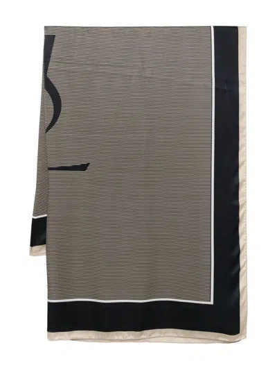 Saint Laurent Cassandre Striped Semi-sheer Stoles In Silk Charmeuse Accessories In Brown