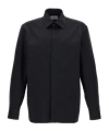 Saint Laurent Ysl Pinstriped Silk Shirt In Black