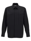 Saint Laurent Ysl Pinstriped Silk Shirt In Black