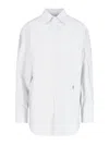 Saint Laurent Grey Shirt With Cassandre Embroidery And All-over Striped Motif In Cotton Woman In White