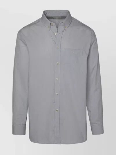 Saint Laurent Cassandre Striped Shirt With Pocket In Gray