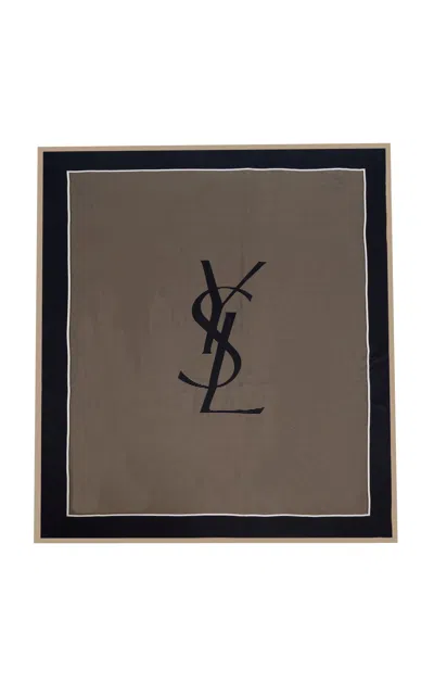 Saint Laurent Cassandre Striped Silk Charmeuse Scarf In Gray