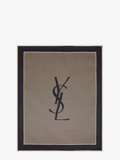 Saint Laurent Cassandre Striped Silk Charmeuse Stole In Brown