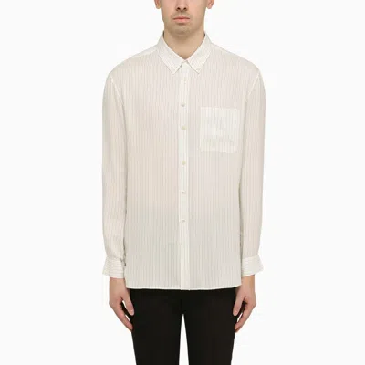 Saint Laurent Cassandre Striped Silk Shirt Men In White