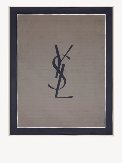 Saint Laurent Cassandre Striped Stole In Gray