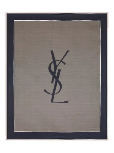 Saint Laurent Cassandre Striped Stole In Brown