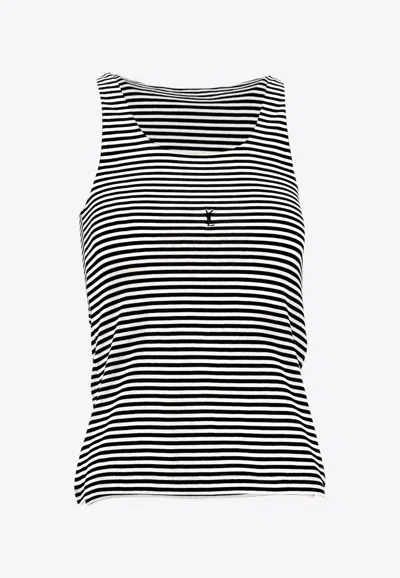 Saint Laurent Cassandre Striped Tank Top In Black
