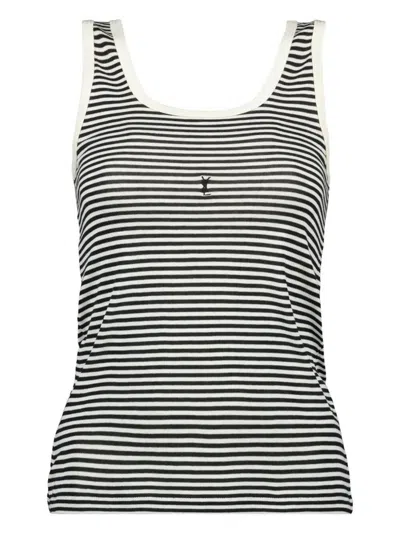 Saint Laurent Cassandre Striped Tank Top Clothing In Black