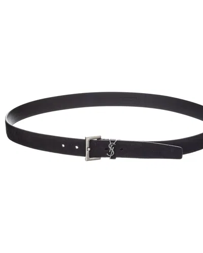 Saint Laurent Cassandre Suede Belt In Black