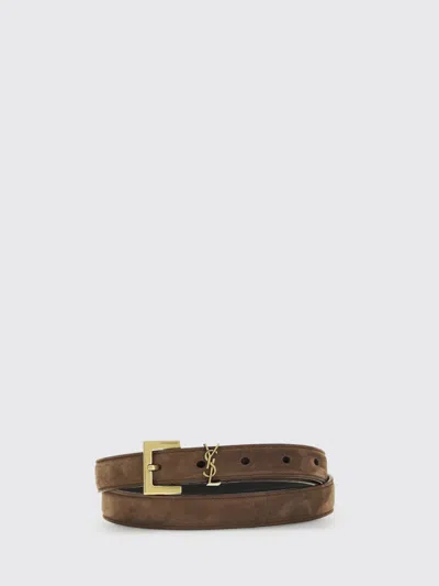 Saint Laurent Cassandre Suede Belt In Brown