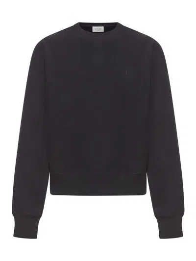 Saint Laurent Cassandre Cotton Crew-neck Sweatshirt In Black