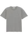 Saint Laurent Grey Crewneck T-shirt With Cassandre Embroidery In Cotton Man In Grey