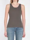 Saint Laurent Cassandre Ribbed-knit Cotton Tank Top In Grey