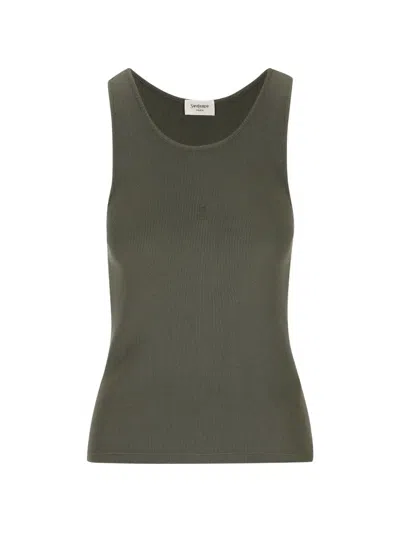 Saint Laurent Cassandre Tank Top In Ribbed Cotton Jersey In Burgundy