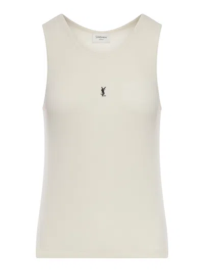 Saint Laurent Cassandre Tank Top In Ribbed Cotton Jersey In Nude