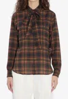 Saint Laurent Plaid Shirt Featuring Bow Detail And Pockets In Multi