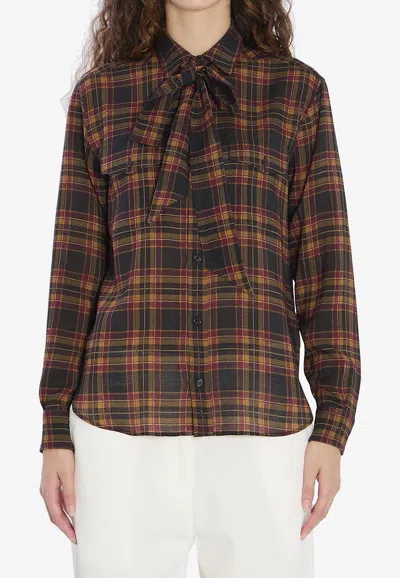 Saint Laurent Cassandre Tartan Check Long-sleeved Shirt In Multi