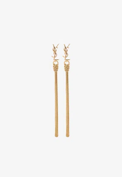 Saint Laurent Cassandre Tassel Drop Earrings In Gold