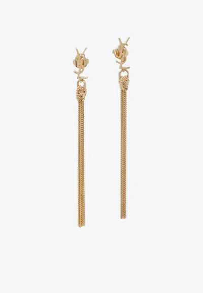 Saint Laurent Cassandre Tassel Drop Earrings In Gold