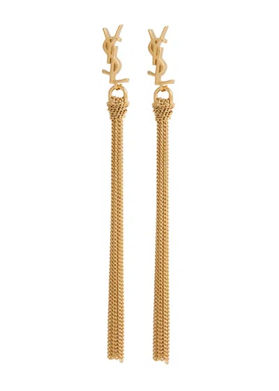 Saint Laurent Cassandre Tassel Drop Earrings In Gold