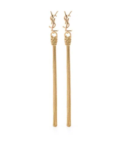 Saint Laurent Cassandre Tassel Metal Earrings Accessories In Gray
