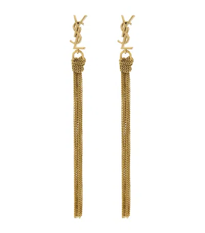 Saint Laurent Cassandre Tassel Pendant Earrings In Gold