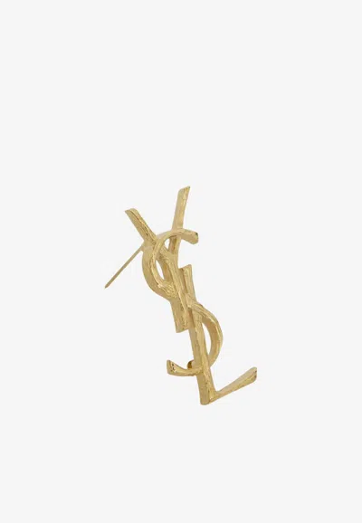 Saint Laurent Cassandre Textured Brooch In Gold