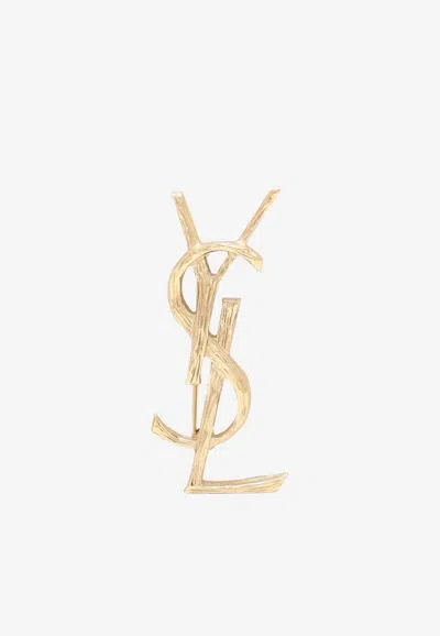 Saint Laurent Cassandre Textured Brooch In Gold