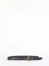 Saint Laurent Cassandre Thin Leather Belt In Black