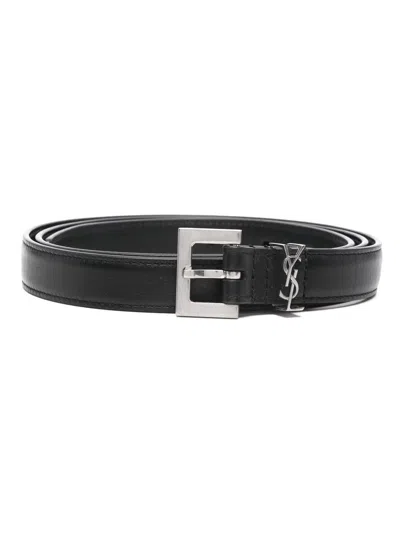 Saint Laurent Cassandre Thin Belt In Black