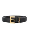 Saint Laurent Grained Leather Cassandre Belt With Square Buckle Accessories In Black
