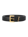 Saint Laurent Grained Leather Cassandre Belt With Square Buckle Accessories In Black