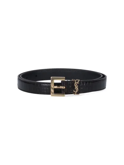 Saint Laurent Cassandre Thin Belt In Black