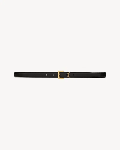 Saint Laurent Cassandre Thin Belt In Grained Leather In Black