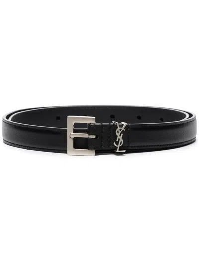 Saint Laurent Cassandre Thin Belt In Black