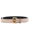 Saint Laurent Cassandre Thin Belt Square Buckle Box Leather In Beige