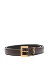 Saint Laurent Cassandre Thin Belt With Square Buckle In Box Leather In Brown