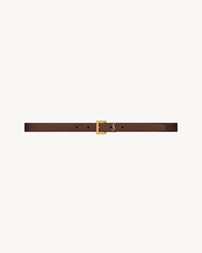Saint Laurent Cassandre Thin Belt With Square Buckle In Box Leather In Brown