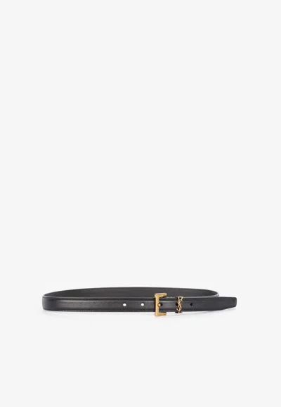 Saint Laurent Cassandre Thin Calfskin Belt In Black