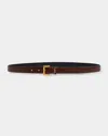 Saint Laurent Cassandre Logo Skinny Leather Belt In Brown