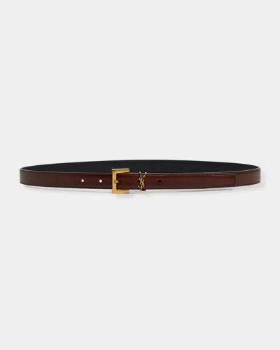 Saint Laurent Cassandre Thin Leather Belt