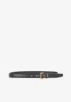 Saint Laurent Cassandre Thin Leather Belt In Black