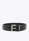 Saint Laurent Cassandre Square Buckle Belt In Lambskin In Black