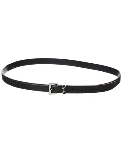 Saint Laurent Grained Leather Cassandre Belt In Black